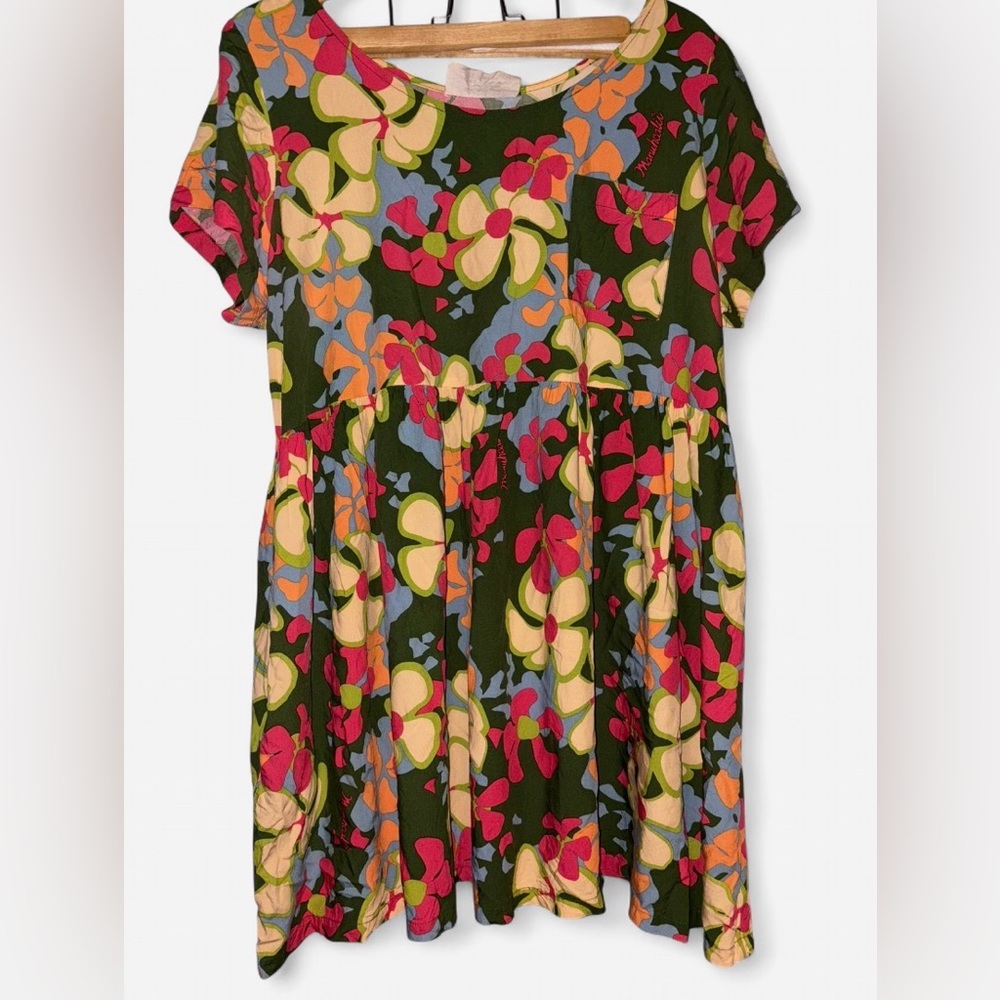 VTG Green Floral Multicolor Manuheali’i baby doll XL Dress